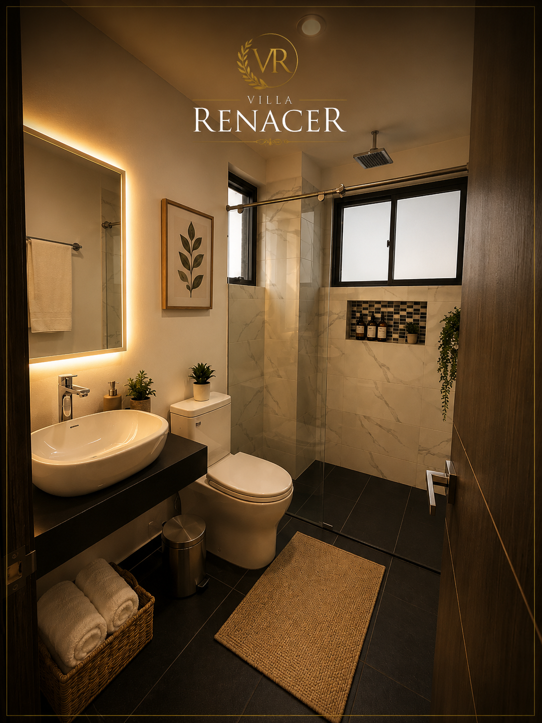 Baño de lujo con espejo retroiluminado